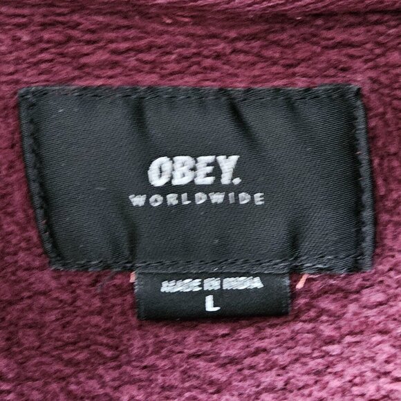 Obey Hoodie Mens L Burgundy Worldwide Propganda LS Fleece Skate Streetwear Punk - Picture 3 of 16